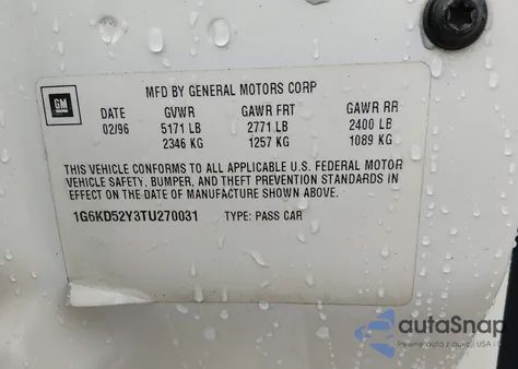 1996 Cadillac Deville z USA, uszkodzony, nr VIN 1G6KD52Y3TU270031